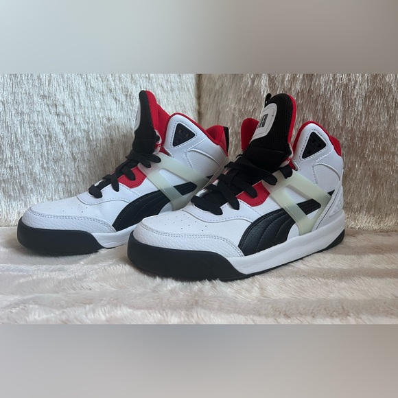PUMA Unisex White, Red and Black Backcourt Mid Sneaker - Picture 2 of 14